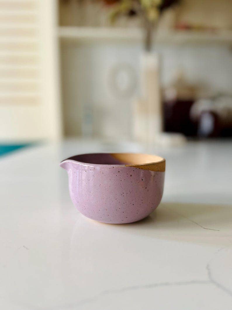 Wide bottom Matcha Bowl-Handmade Set- bowl and chasen holder: Lavender