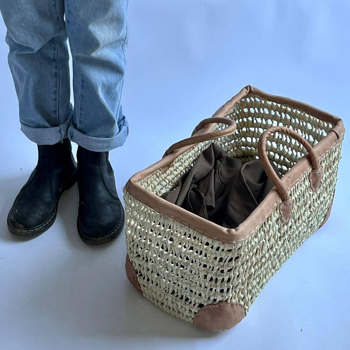Medina - Open Weave Basket with Leather Trim: Small