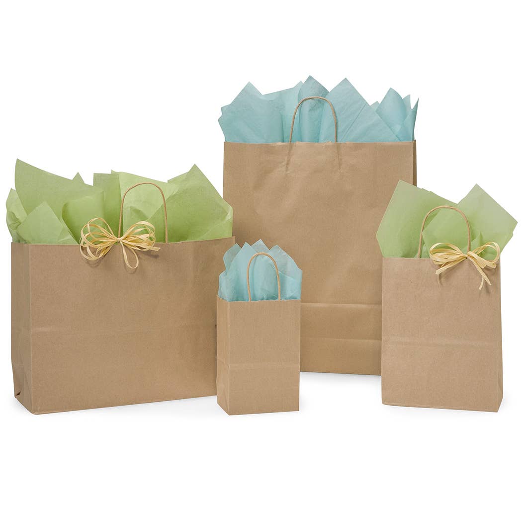 Nashville Wraps - Recycled Brown Kraft Paper Retail Shopping Bags: 300 Pack / Market Flat Handle 12x6.5x14"