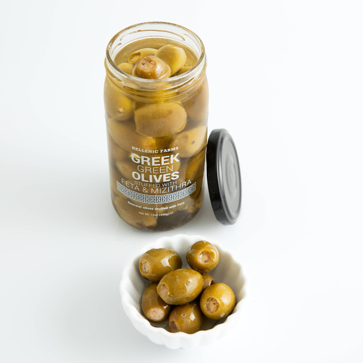Greek Green Olives, Stuffed with Feta & Mizithra