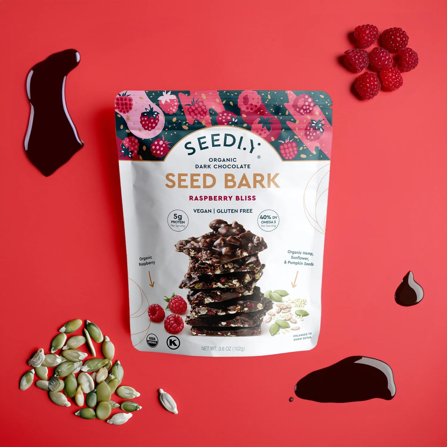 Dark Chocolate Seed Bark, Raspberry Bliss - Organic