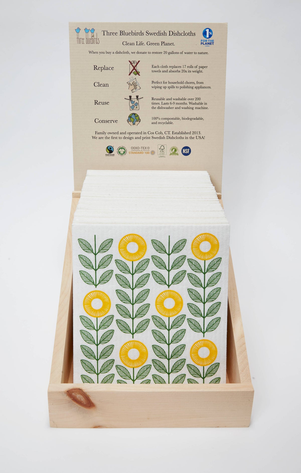 Three Bluebirds Swedish Dishcloths - Mustard Sunflowers Swedish Dishcloth