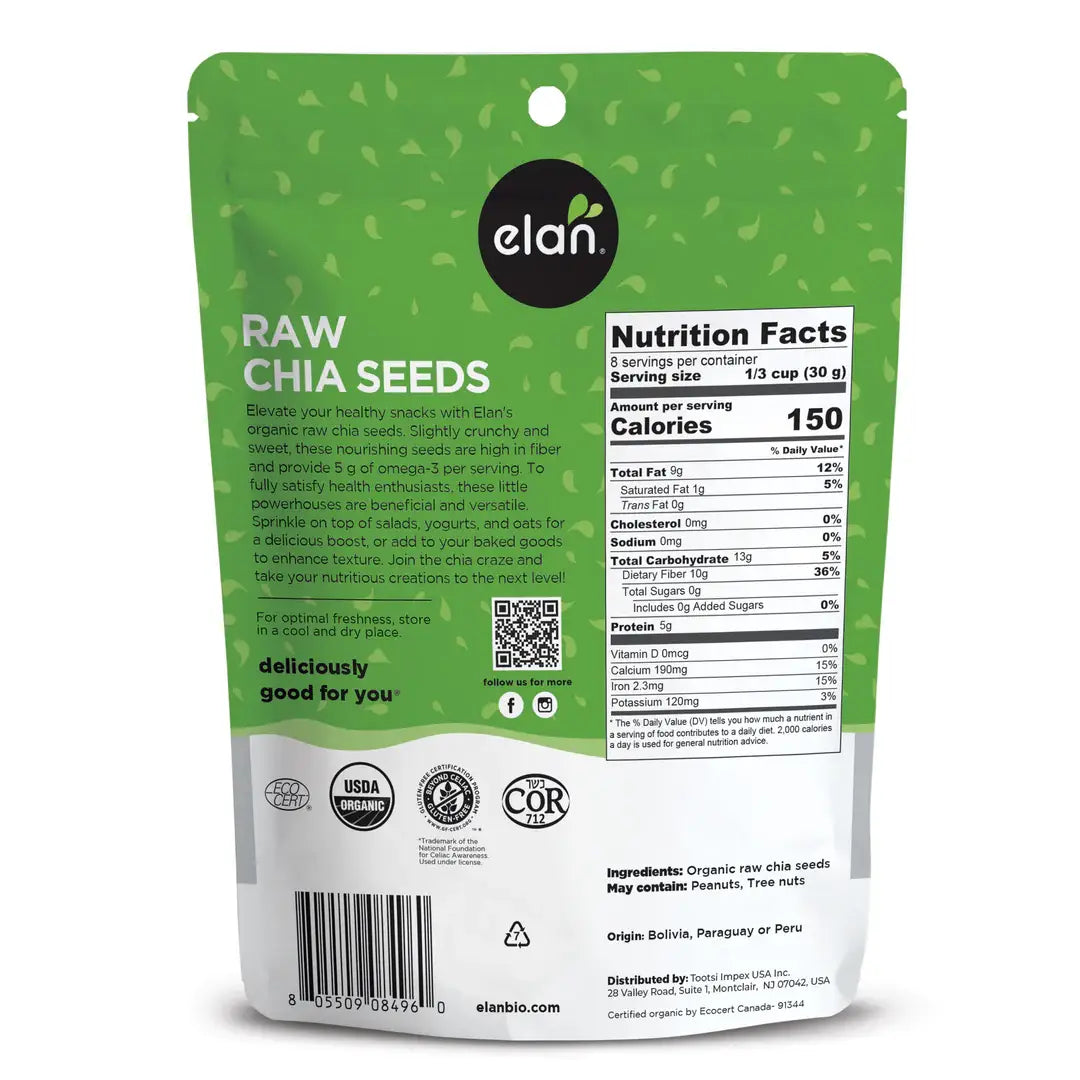Elan - Elan Organic Chia Seeds, Healthy Snacks, Vegan, Food (9 oz)