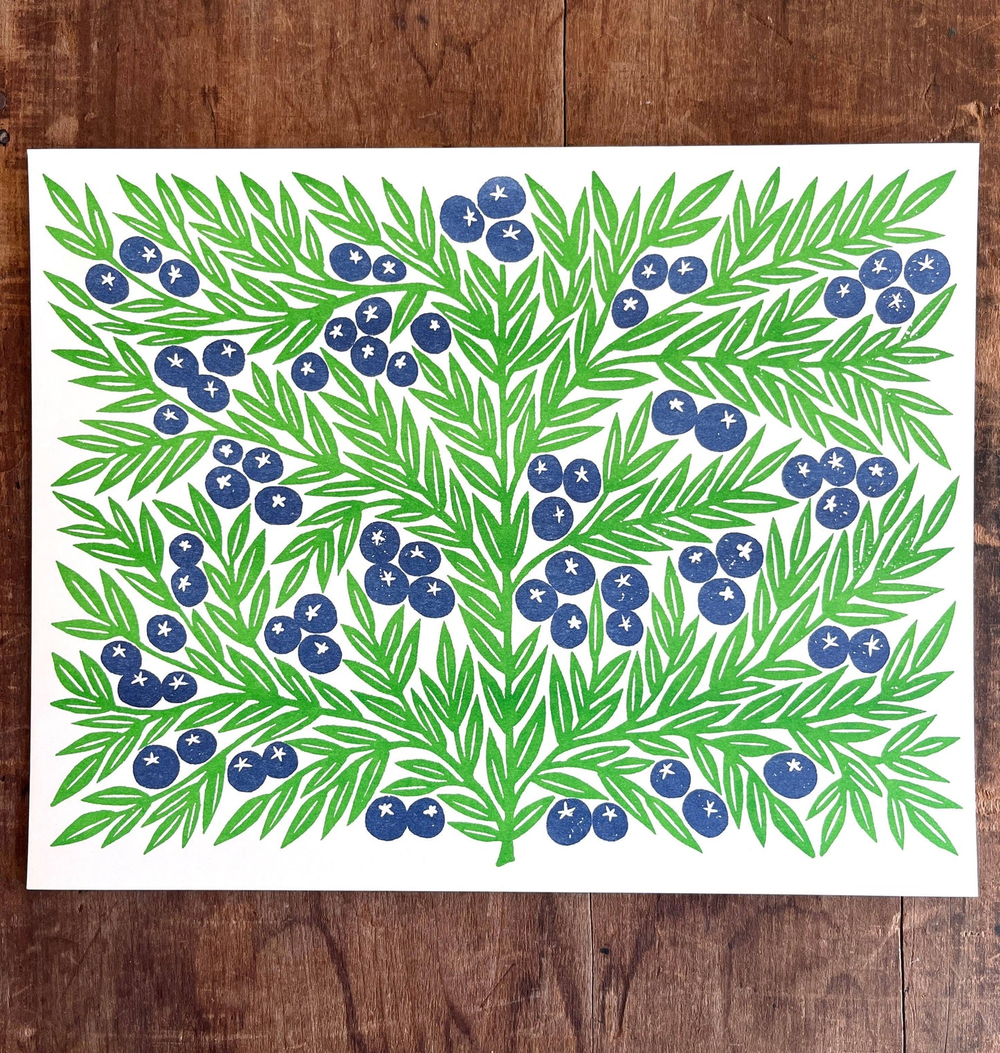 Garden Series: Blueberries Risograph Print