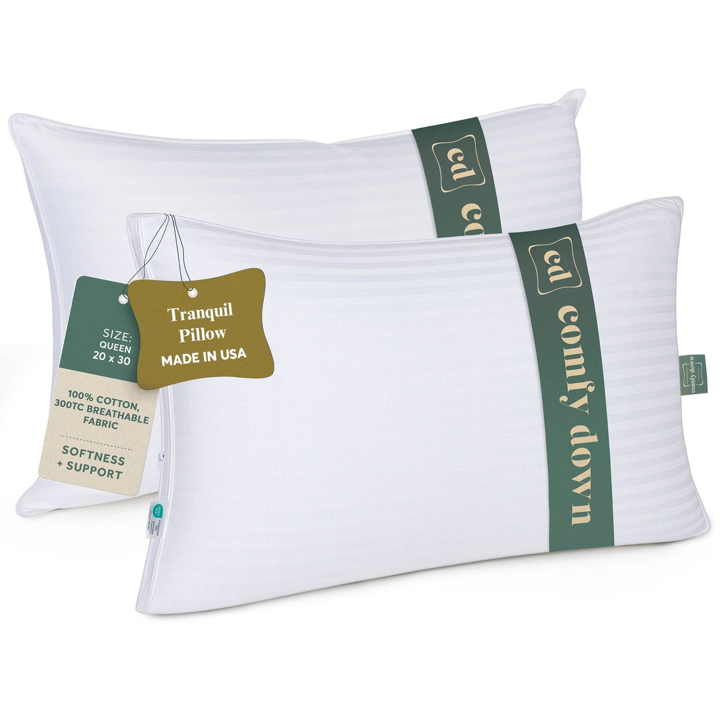 ComfyDown - ComfyDown Down Alternative Pillow for Back & Stomach Sleeper: Standard / Non-Gusset / Pack of 2