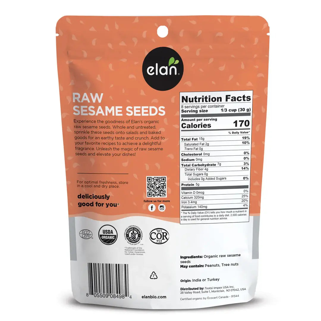 Elan - Elan Organic Whole Sesame Seeds, Snacks, Gluten Free (9 oz)