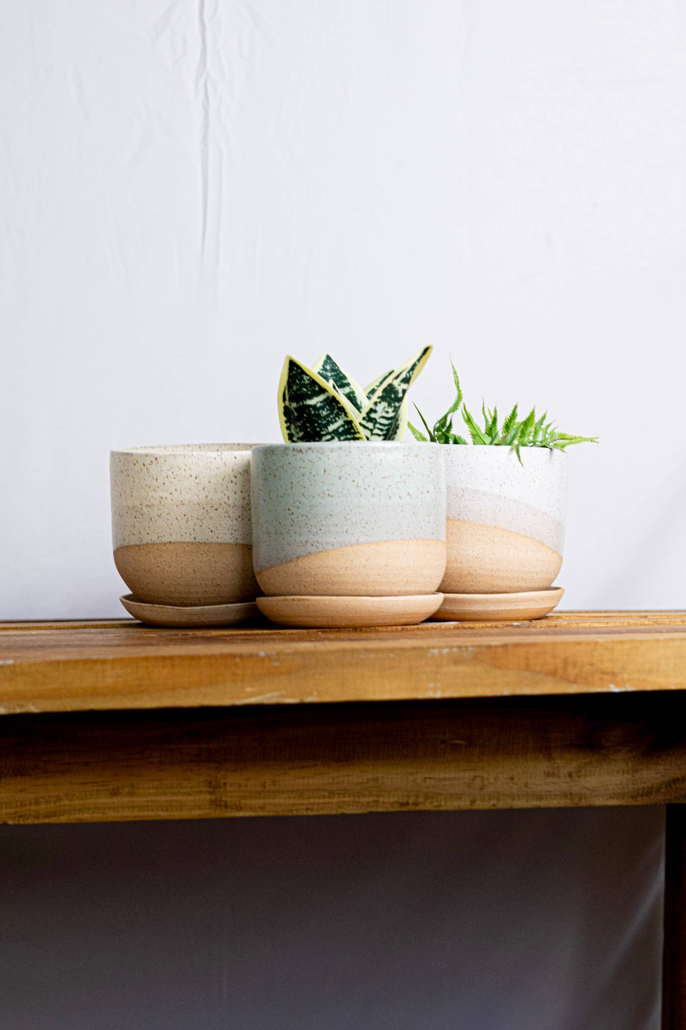 Handmade Ceramic Planter with Saucer – Wide Bottom