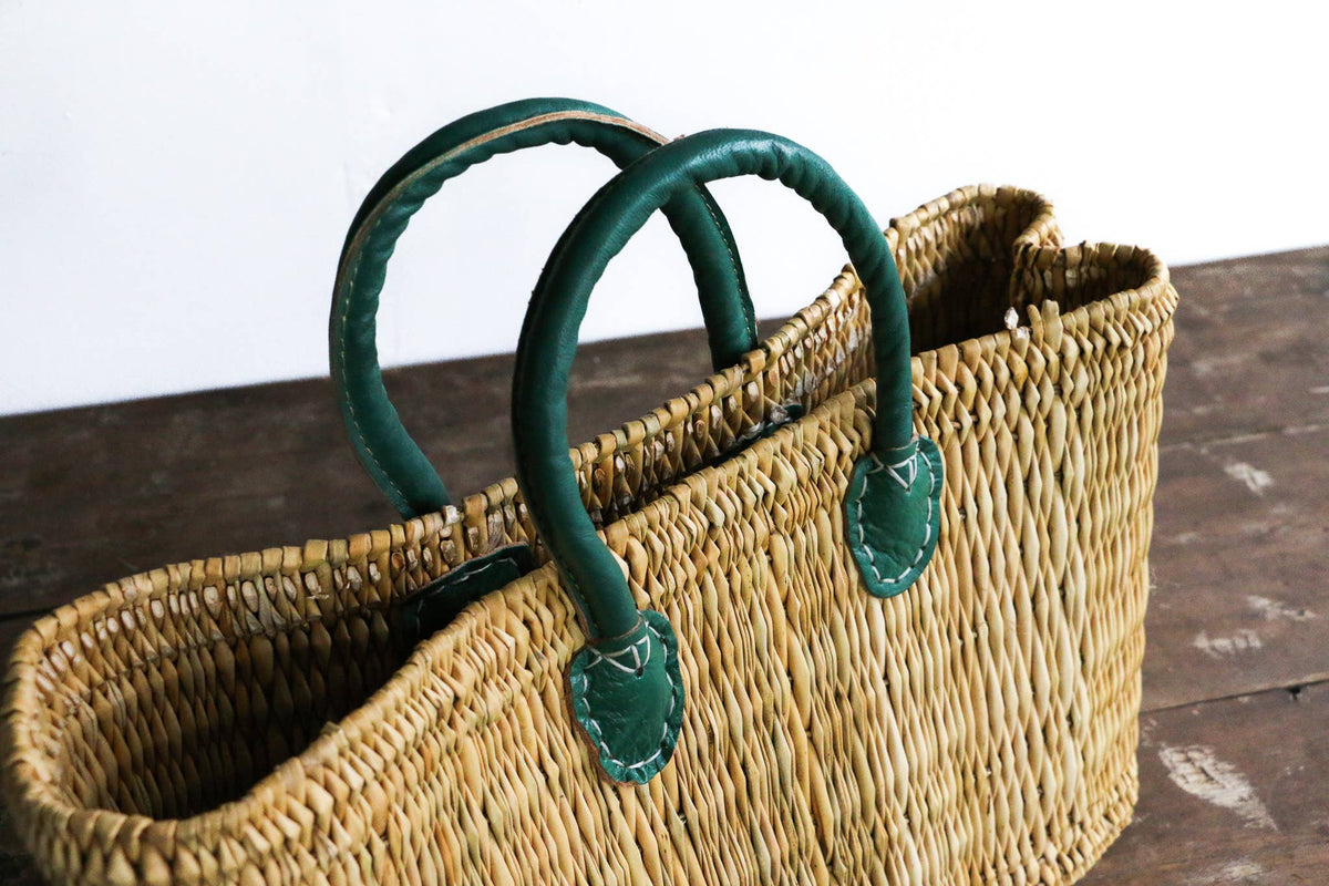 Medina - Water Reed Tote with Green Handles: Large / Long Handle
