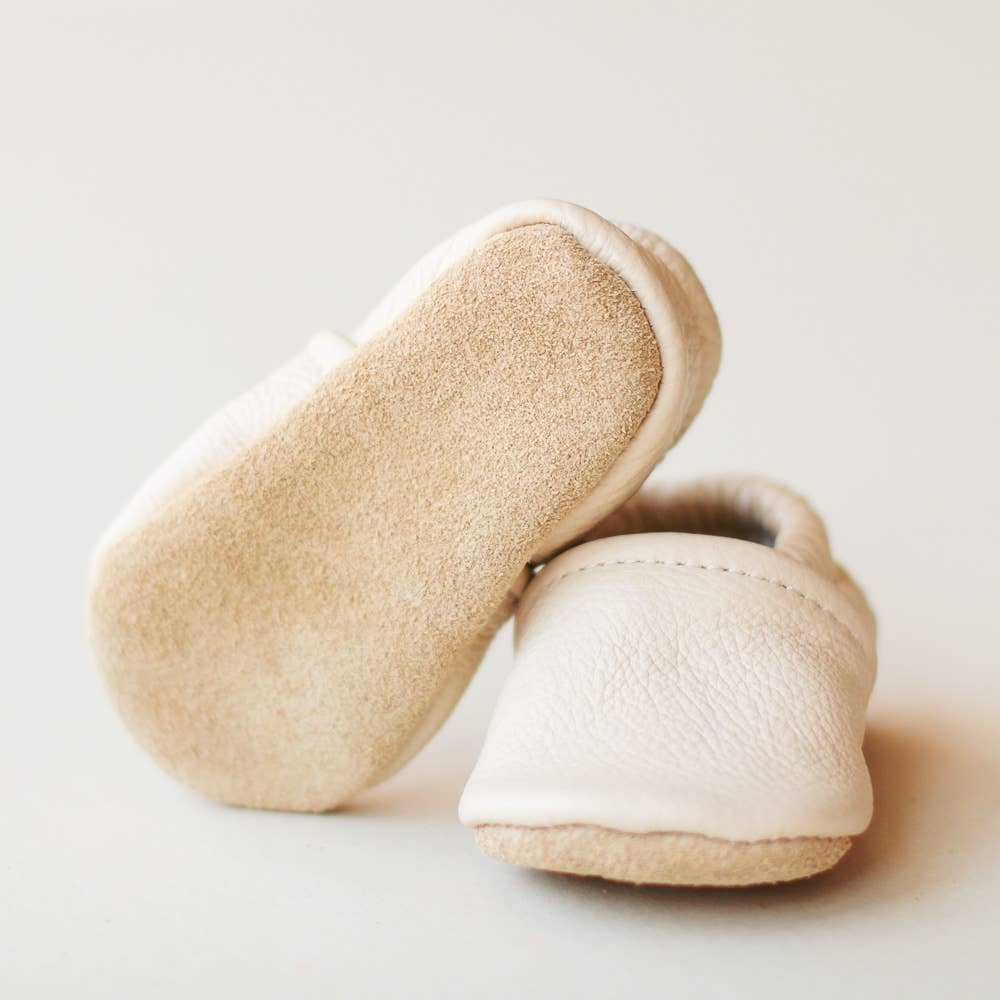 Gender Neutral Baby Moccs in Cream | Slip-On Baby Shoes