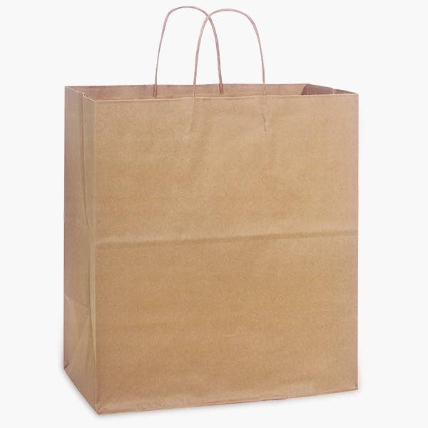 Nashville Wraps - Recycled Brown Kraft Paper Retail Shopping Bags: 300 Pack / Market Flat Handle 12x6.5x14"