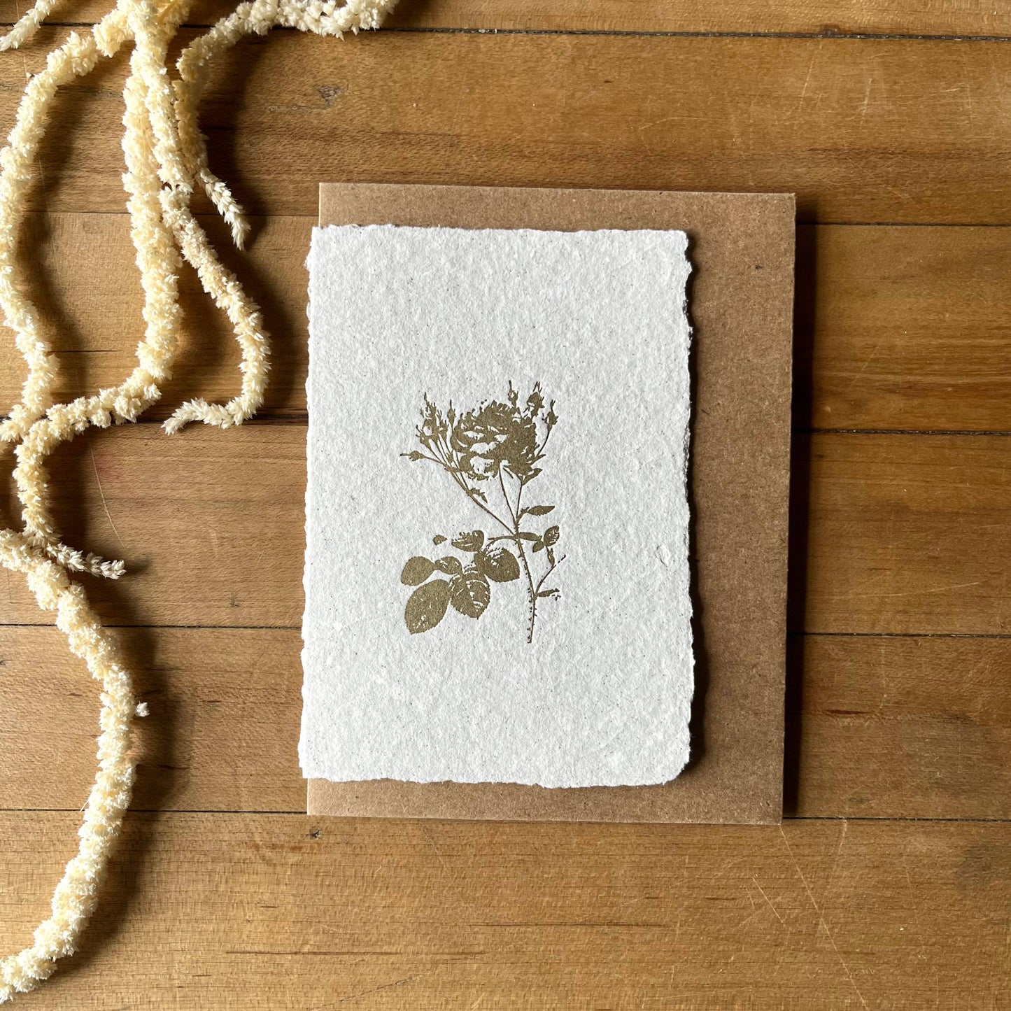 Bat Flower Press - Gold rose handmade greeting card : Kraft