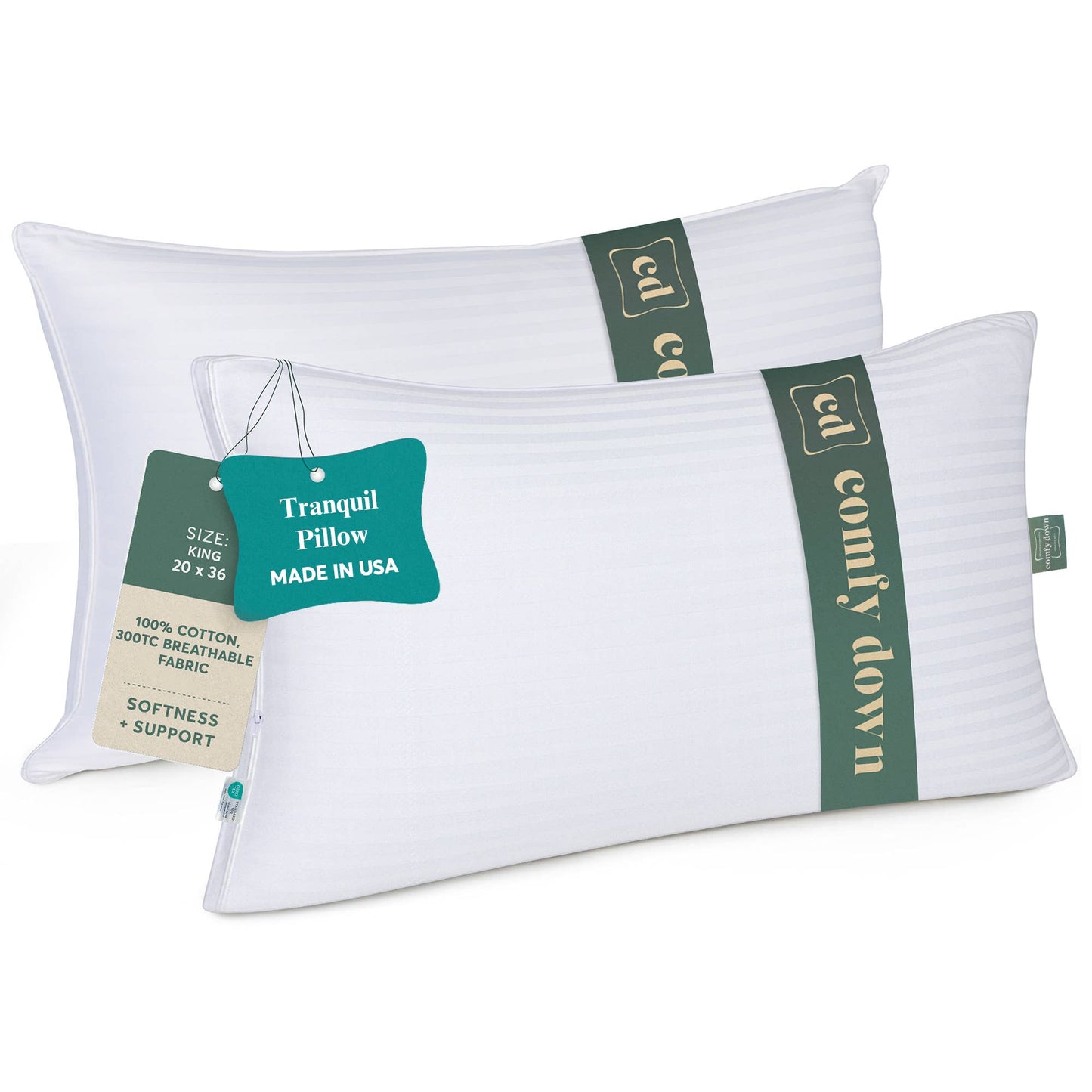 ComfyDown - ComfyDown Down Alternative Pillow for Back & Stomach Sleeper: Standard / Non-Gusset / Pack of 2