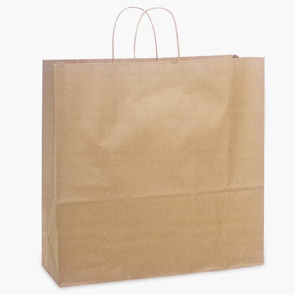 Nashville Wraps - Recycled Brown Kraft Paper Retail Shopping Bags: 300 Pack / Market Flat Handle 12x6.5x14"