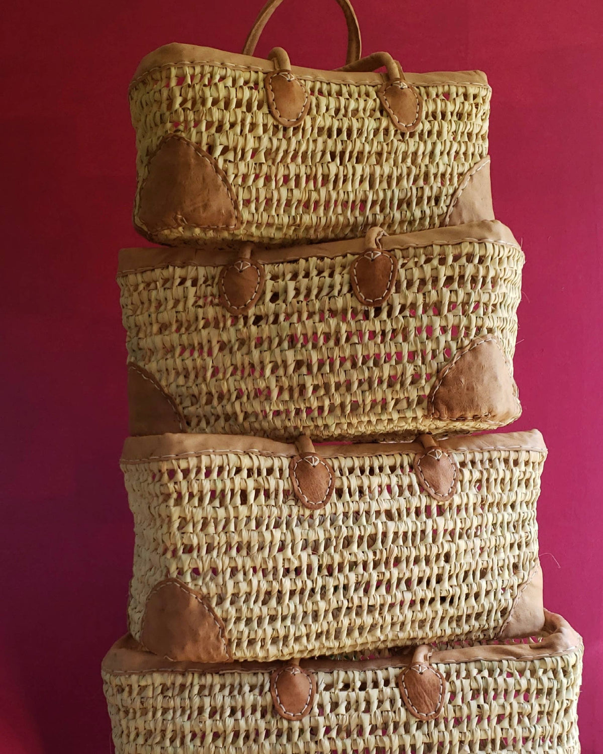 Medina - Open Weave Basket with Leather Trim: Medium