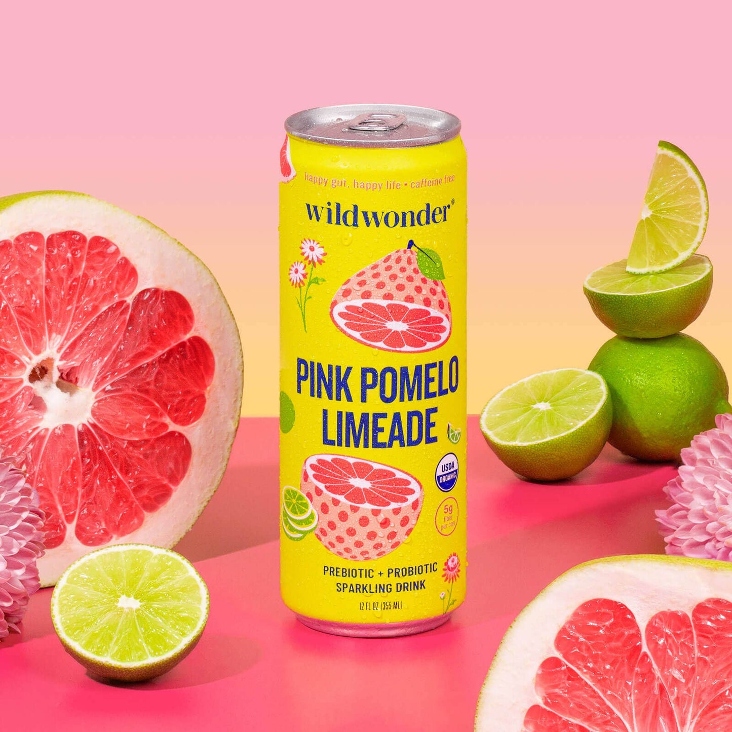Pink Pomelo Limeade - Prebiotic + Probiotic Sparkling Drink (12 fl oz)