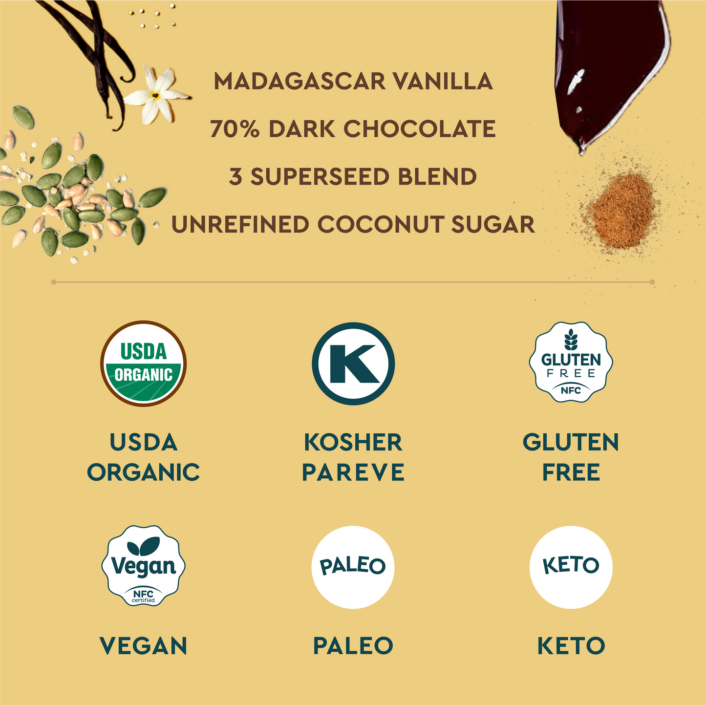 SEEDLY Foods - SEEDLY, Vanilla Quinoa Crunch, Dark Chocolate Bark, 3.6 Oz.
