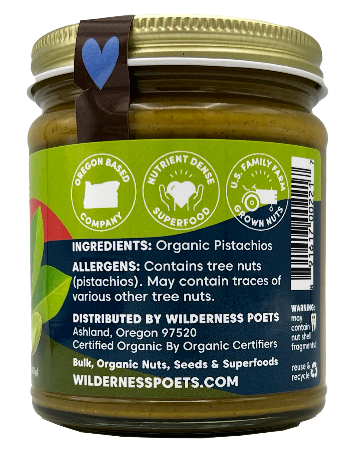 Pistachio Butter, Raw - Organic (8 oz)
