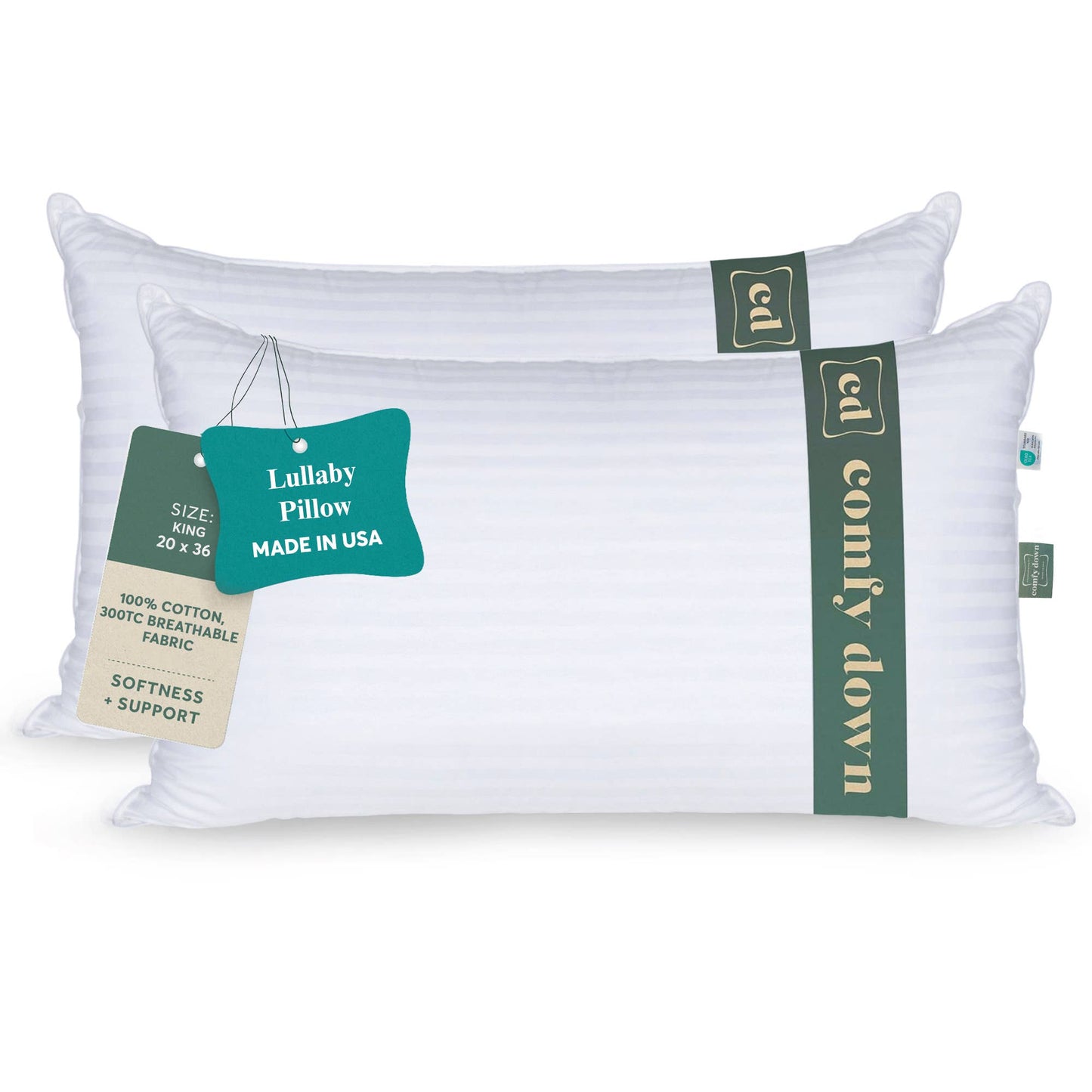 ComfyDown - ComfyDown Down Alternative Pillow for Back & Stomach Sleeper: Standard / Non-Gusset / Pack of 2