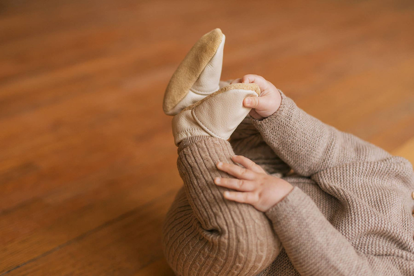 Gender Neutral Baby Moccs in Cream | Slip-On Baby Shoes