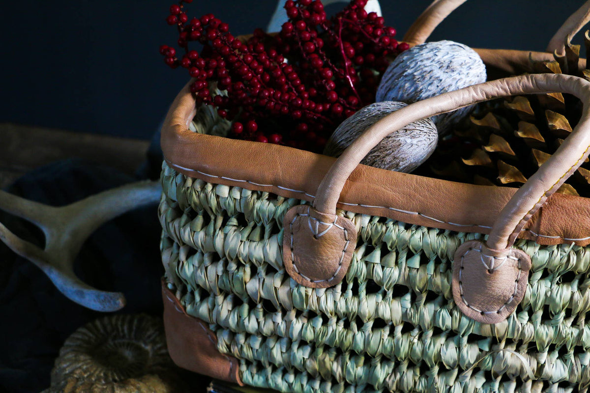 Medina - Open Weave Basket with Leather Trim: Small