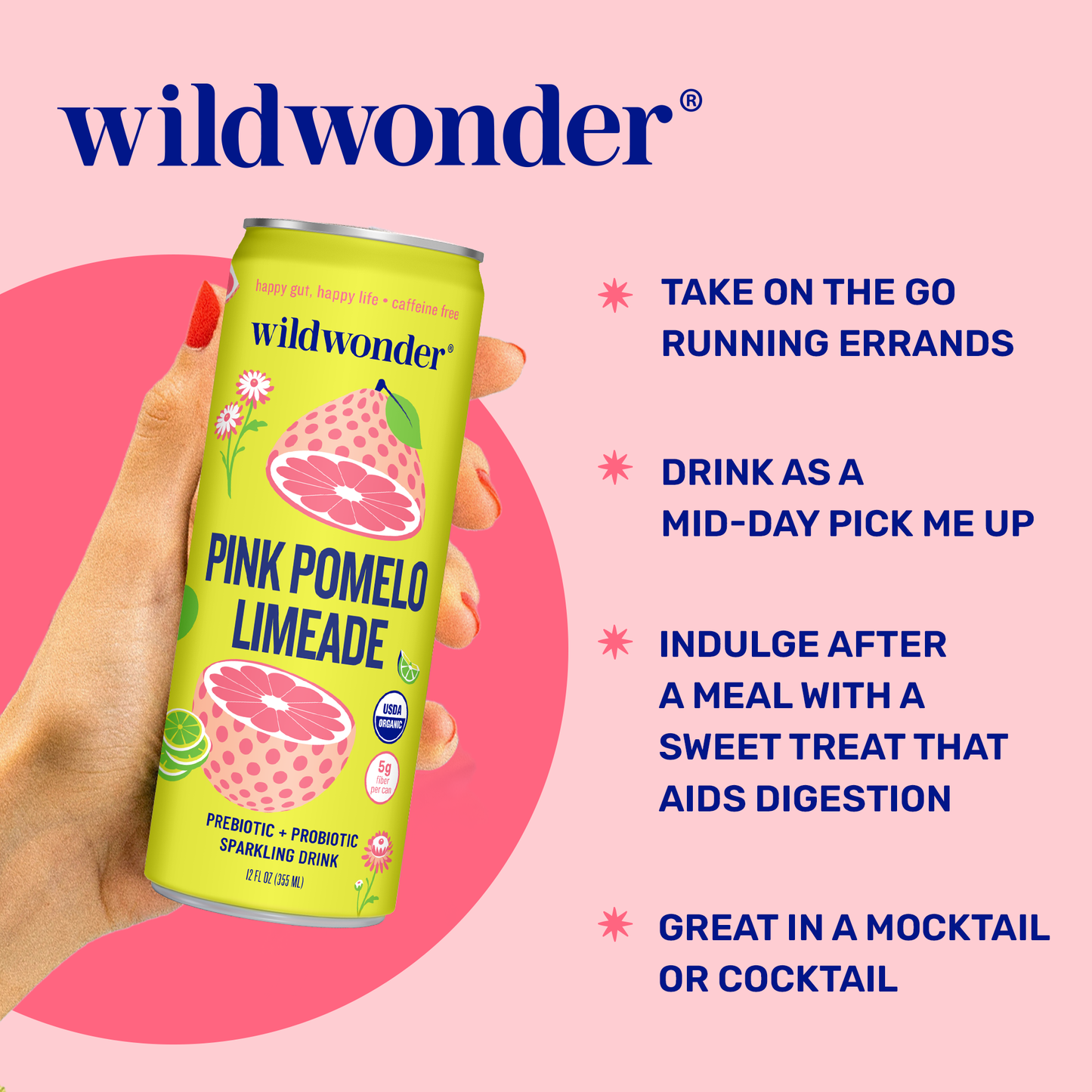 Pink Pomelo Limeade - Prebiotic + Probiotic Sparkling Drink (12 fl oz)