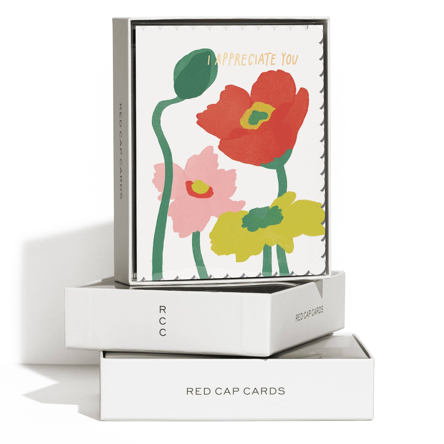 Scalloped Poppy thank you greeting card Red Cap Cards