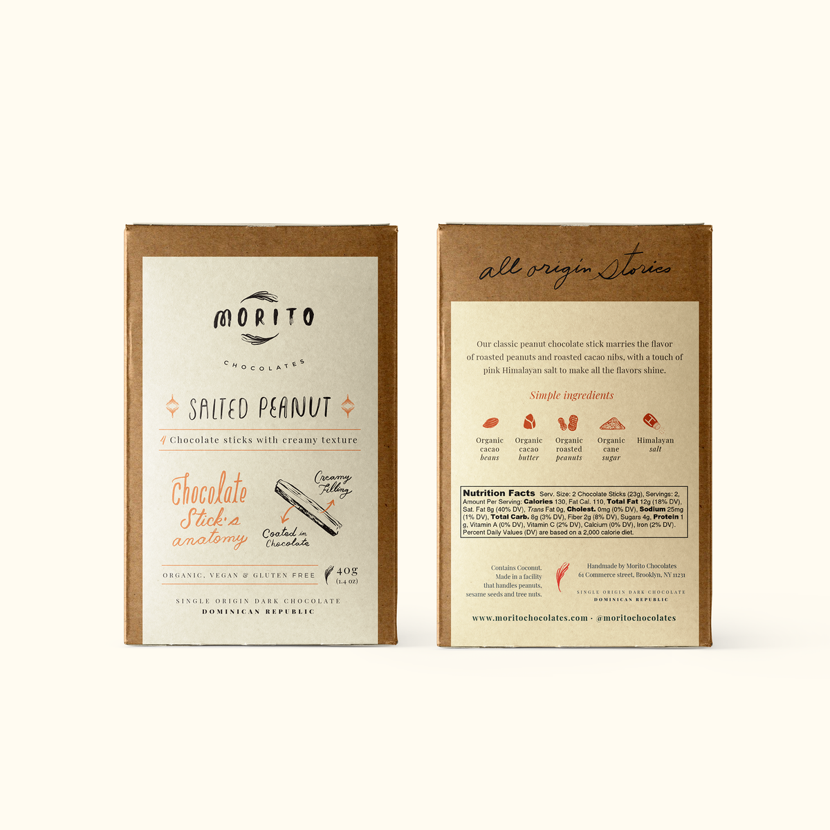 Morito Chocolates - SALTED PEANUT- 4-Pack of Vegan Chocolate Sticks