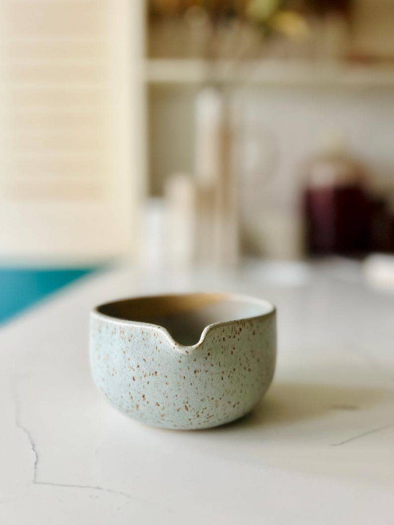 Wide bottom Matcha Bowl-Handmade Set- bowl and chasen holder: White