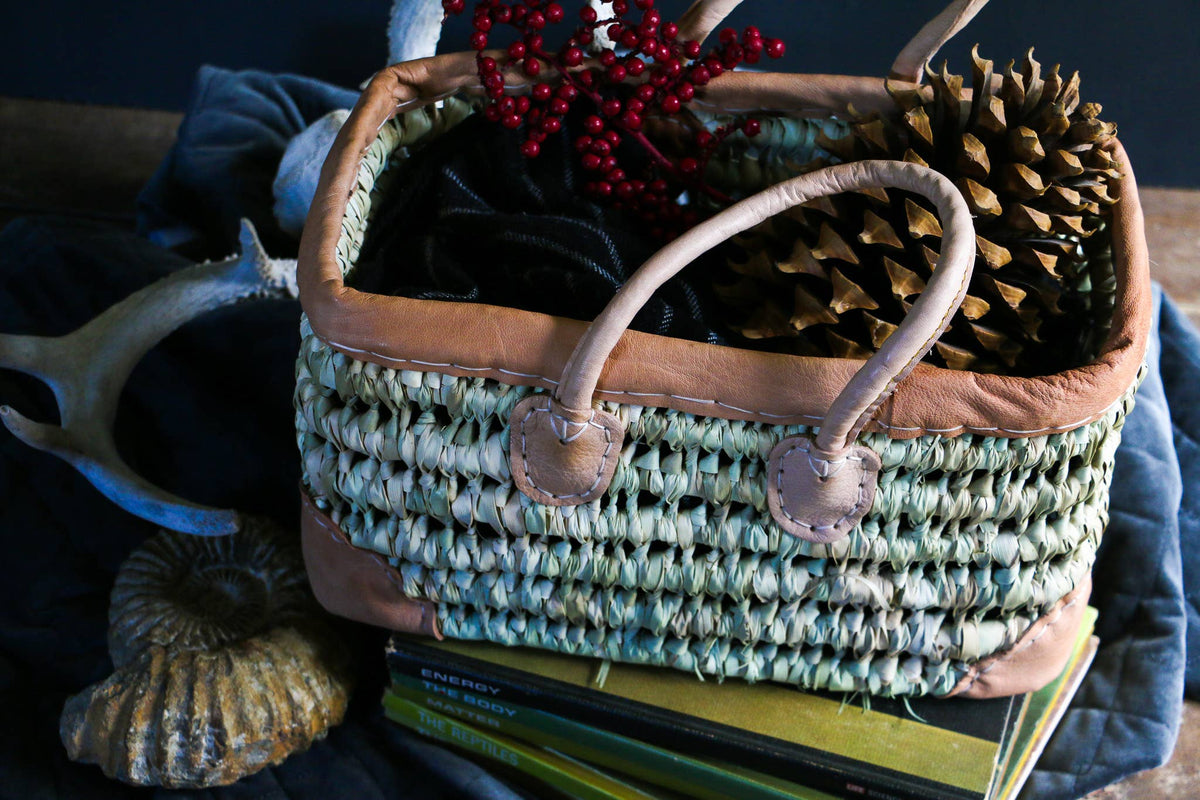 Medina - Open Weave Basket with Leather Trim: Medium