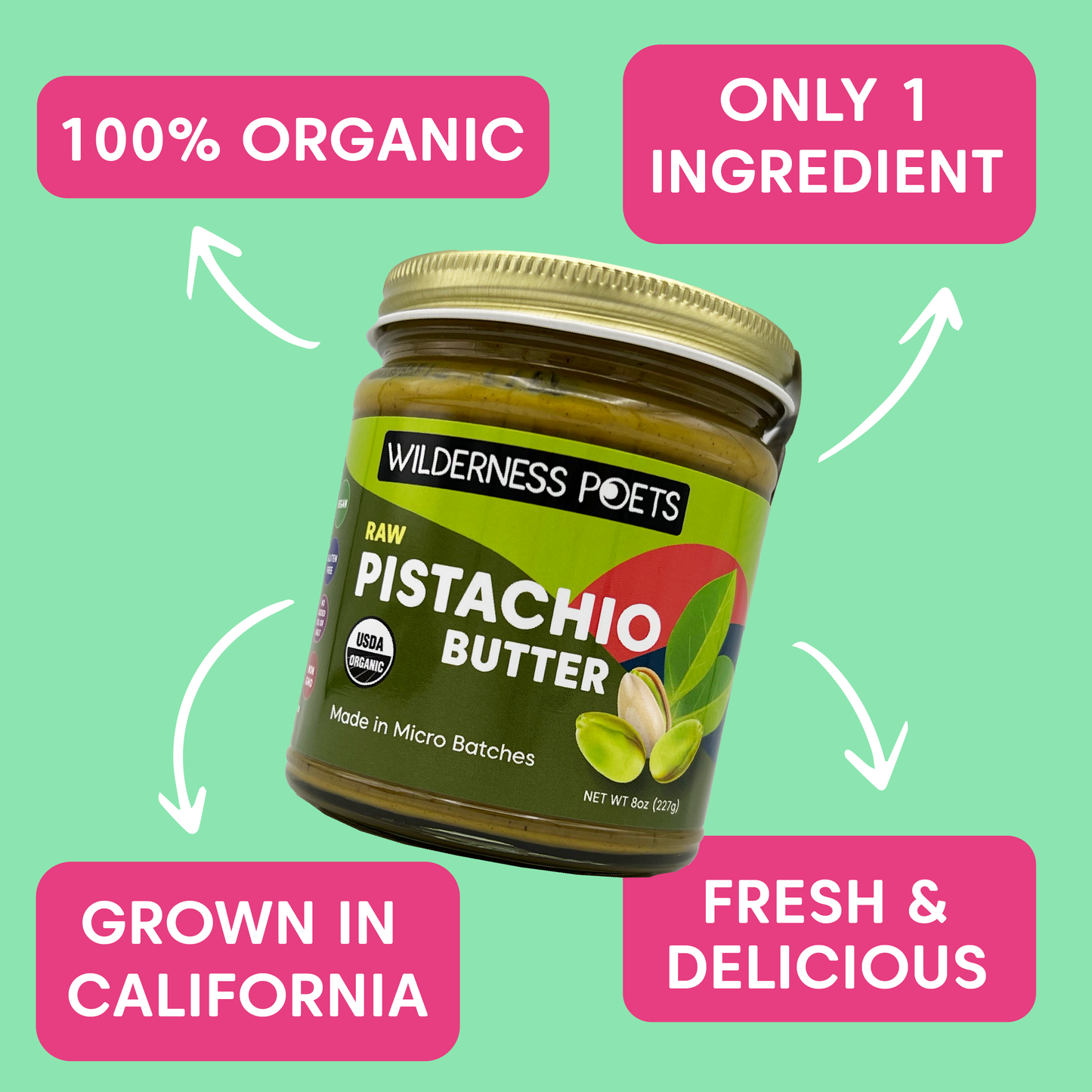 Pistachio Butter, Raw - Organic (8 oz)