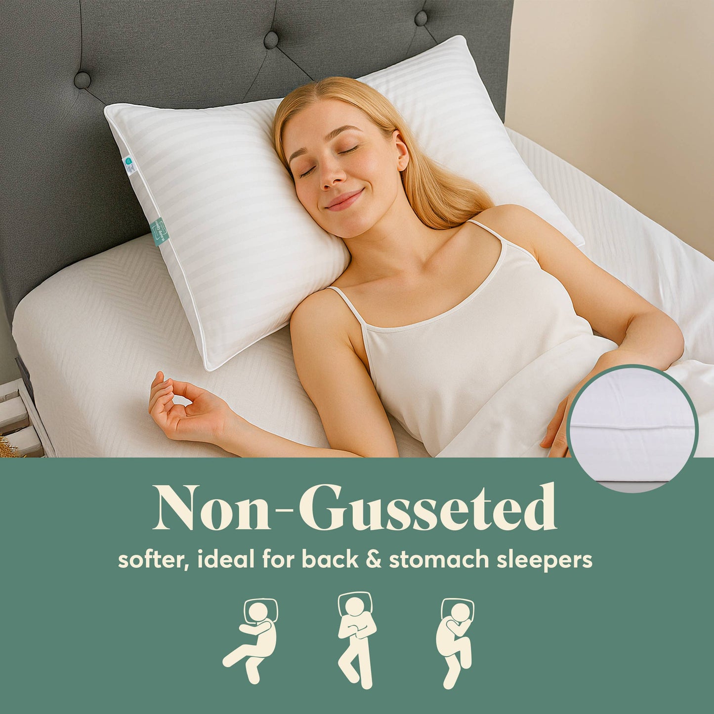 ComfyDown - ComfyDown Down Alternative Pillow for Back & Stomach Sleeper: Standard / Non-Gusset / Pack of 2