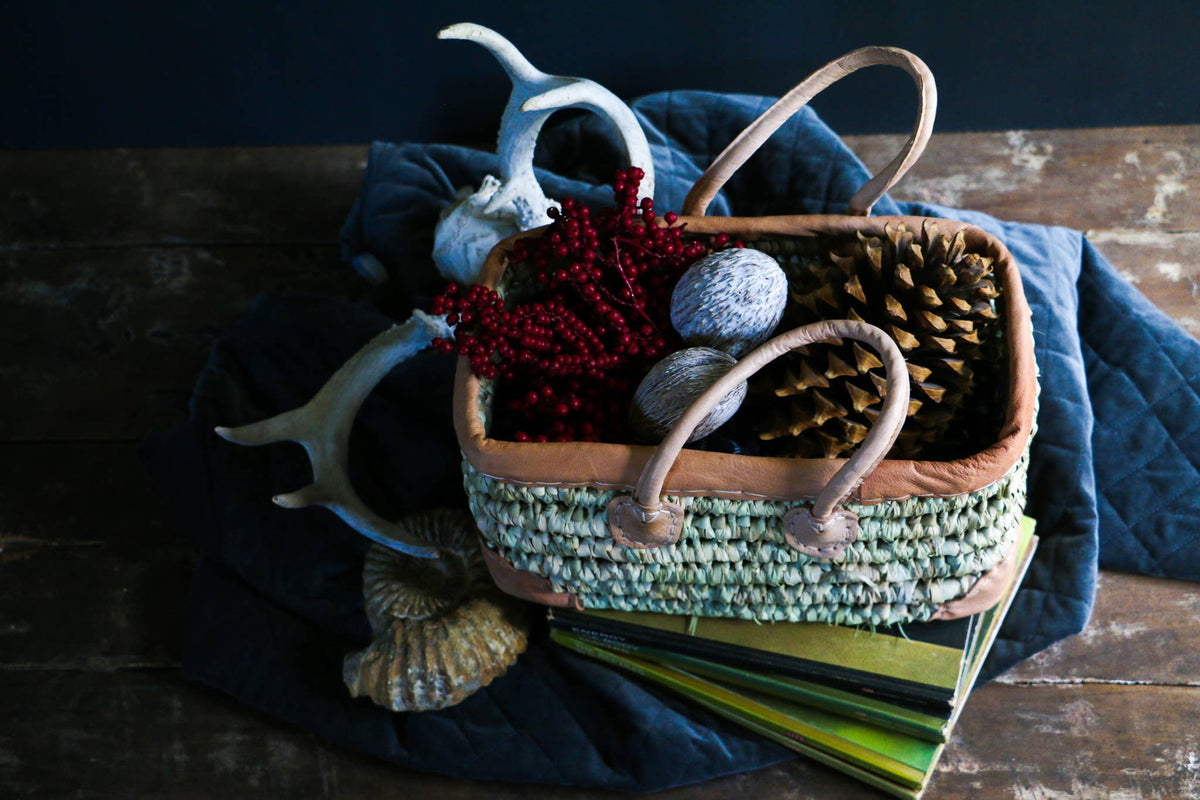 Medina - Open Weave Basket with Leather Trim: Small