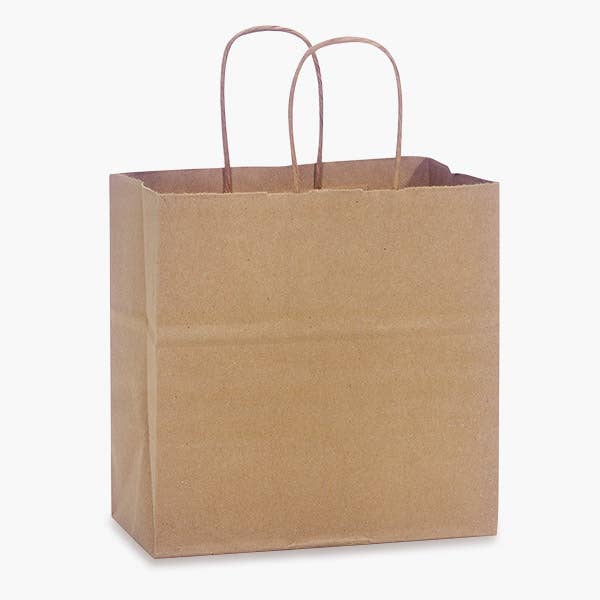 Nashville Wraps - Recycled Brown Kraft Paper Retail Shopping Bags: 300 Pack / Market Flat Handle 12x6.5x14"