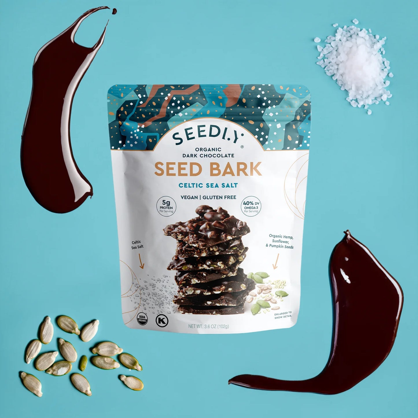 Dark Chocolate Seed Bark, Celtic Sea Salt - Organic