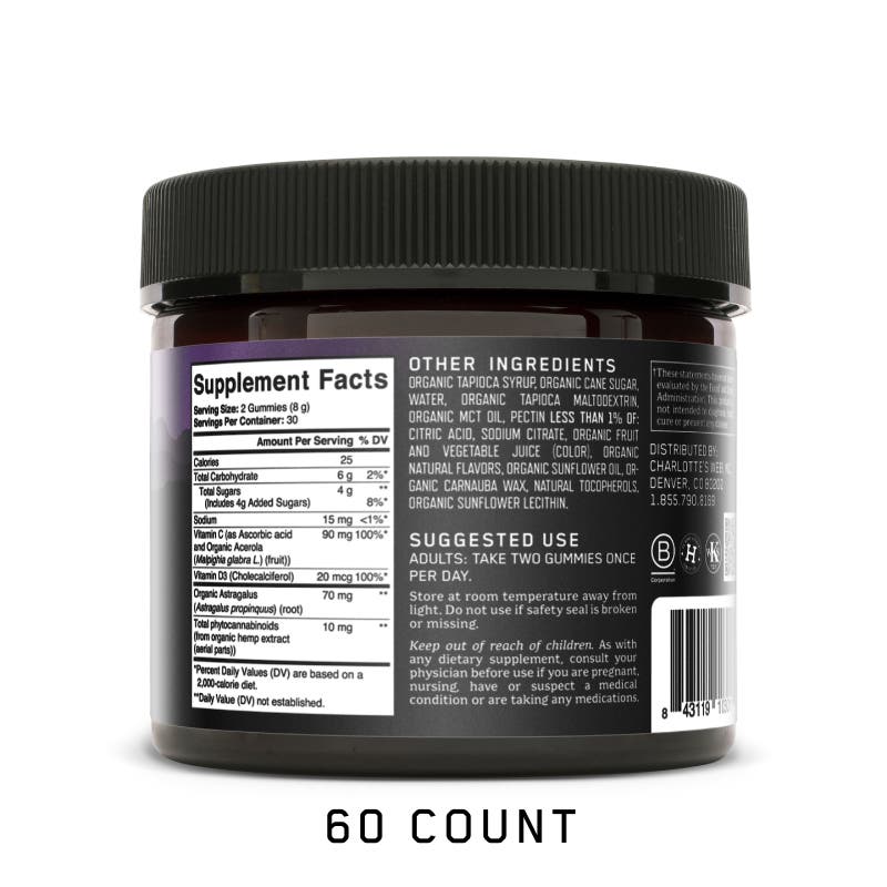 Charlotte's Web 10 mg Hemp Extract-infused Gummies - Immunity, Lemon Lime (60 gummies)