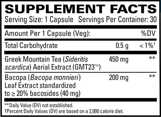 Cognitive Health Plus, Greek Mountain Tea + Bacopa (30 veg caps) - EuroMedica