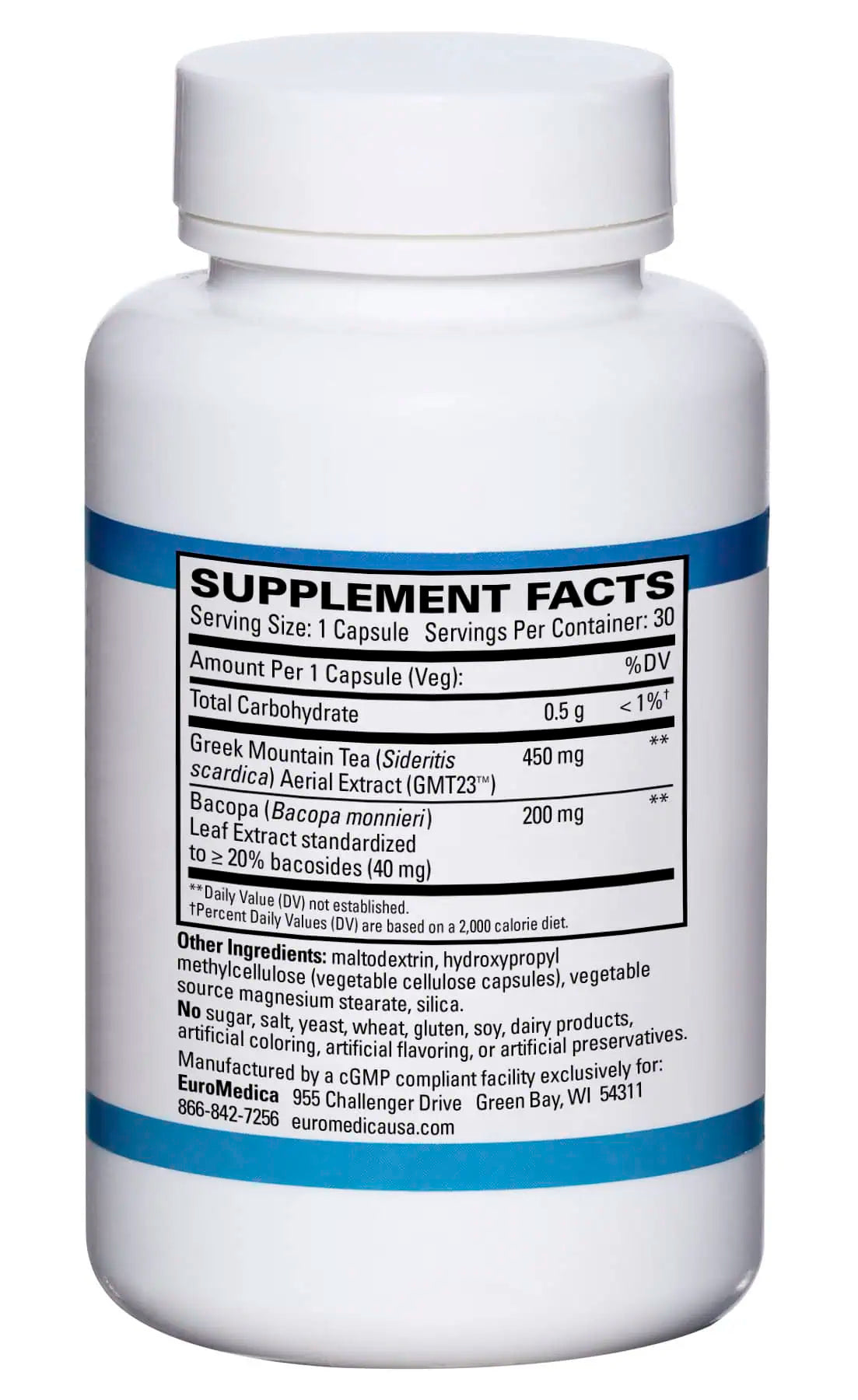 Cognitive Health Plus, Greek Mountain Tea + Bacopa (30 veg caps) - EuroMedica
