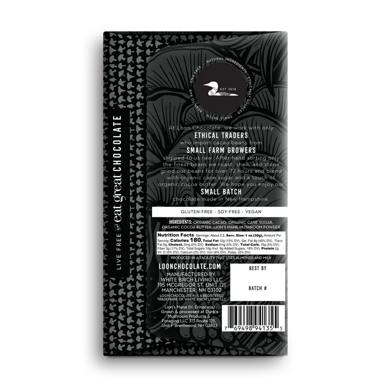 Chocolate Bar - 70% Dark, Lion's Mane (2.1 oz)