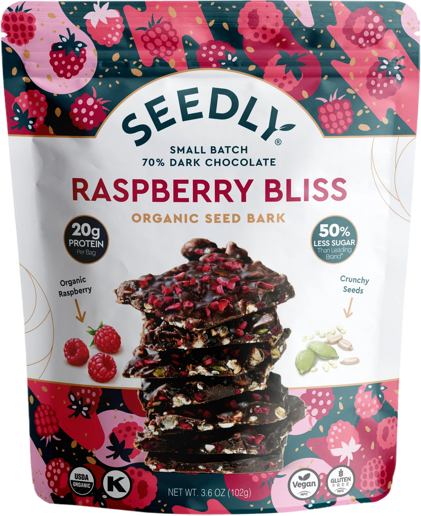 Dark Chocolate Seed Bark, Raspberry Bliss - Organic