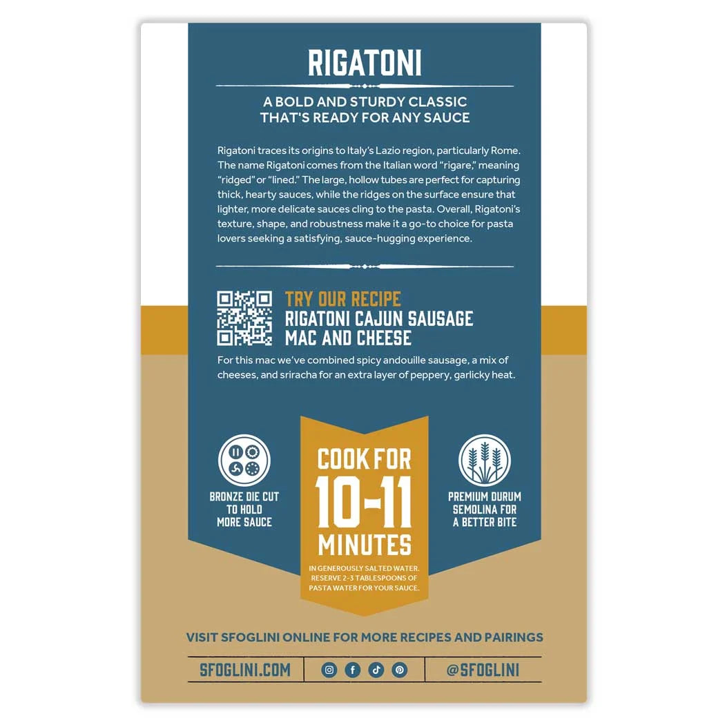 Durum Semolina Pasta, Rigatoni - Organic