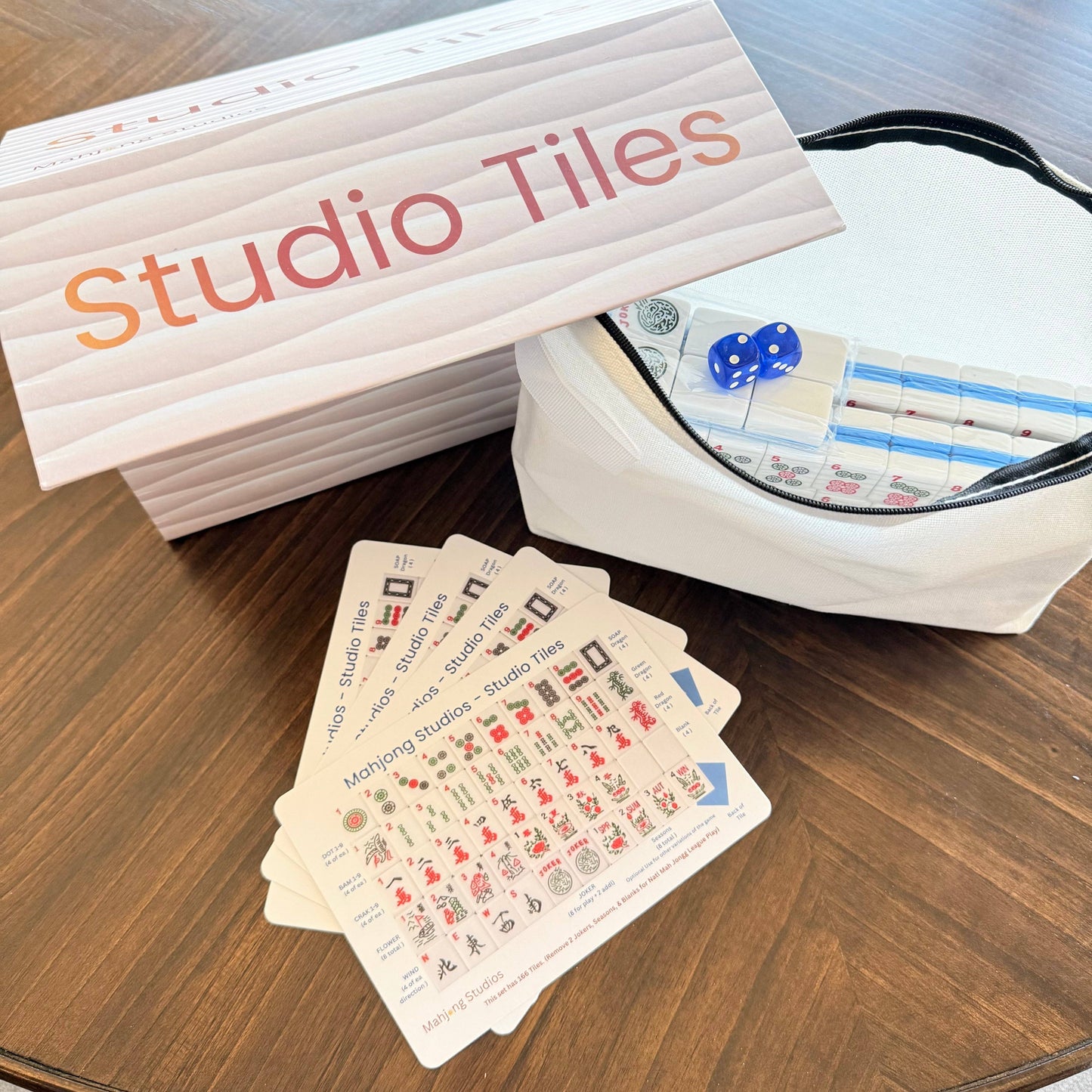 Mahjong Studios - Blue Mahjong Tiles Bundle – American Mahjong 166 Tiles, Studio Tiles Clear Racks Teal Mat: All In One - G Carry Bag + Tiles & Bag + Mat + B Racks + Instructions