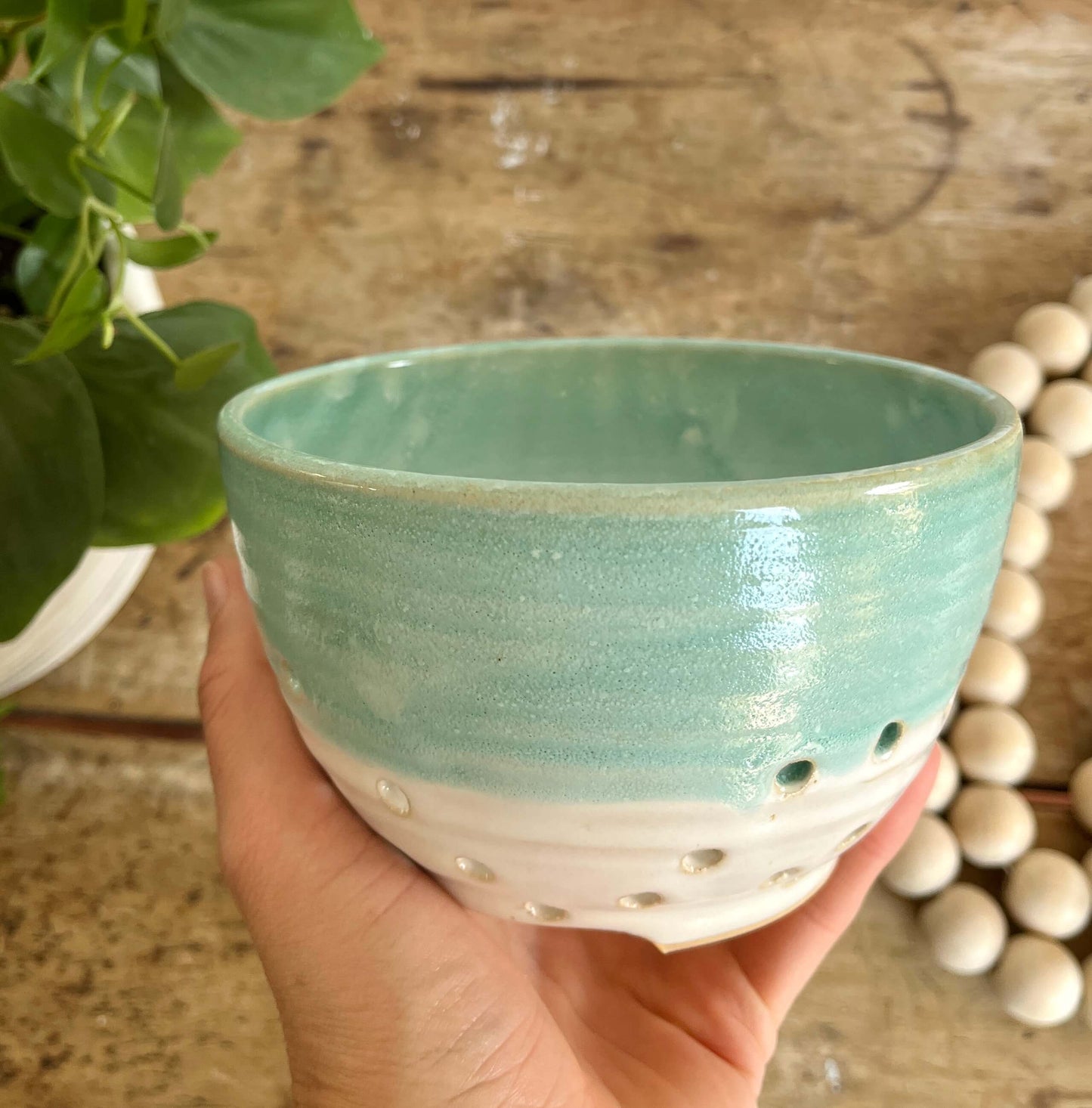 Classic Summer Berry Bowl With Saucer - Ceramic Colander