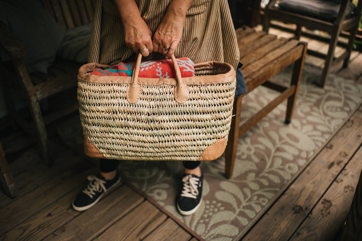 Medina - Open Weave Basket with Leather Trim: Small