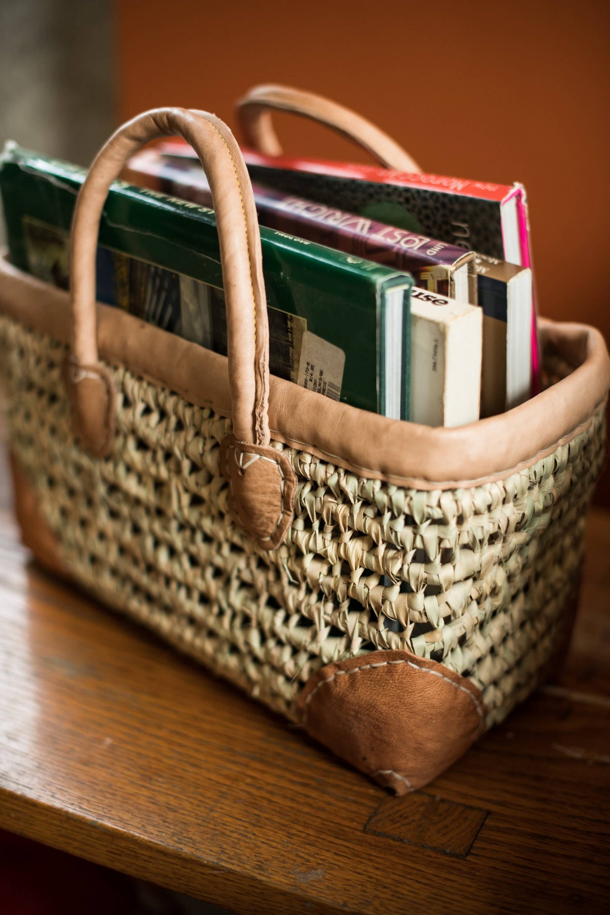 Medina - Open Weave Basket with Leather Trim: Small