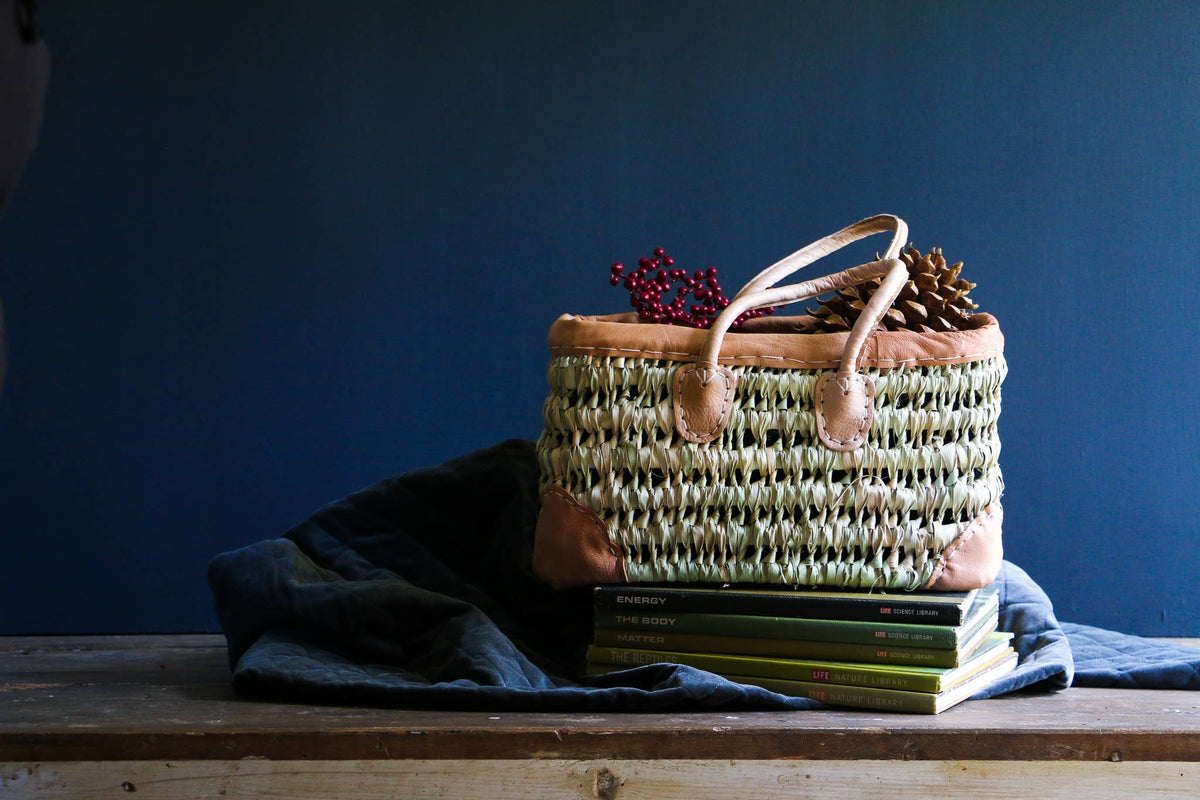 Medina - Open Weave Basket with Leather Trim: Medium
