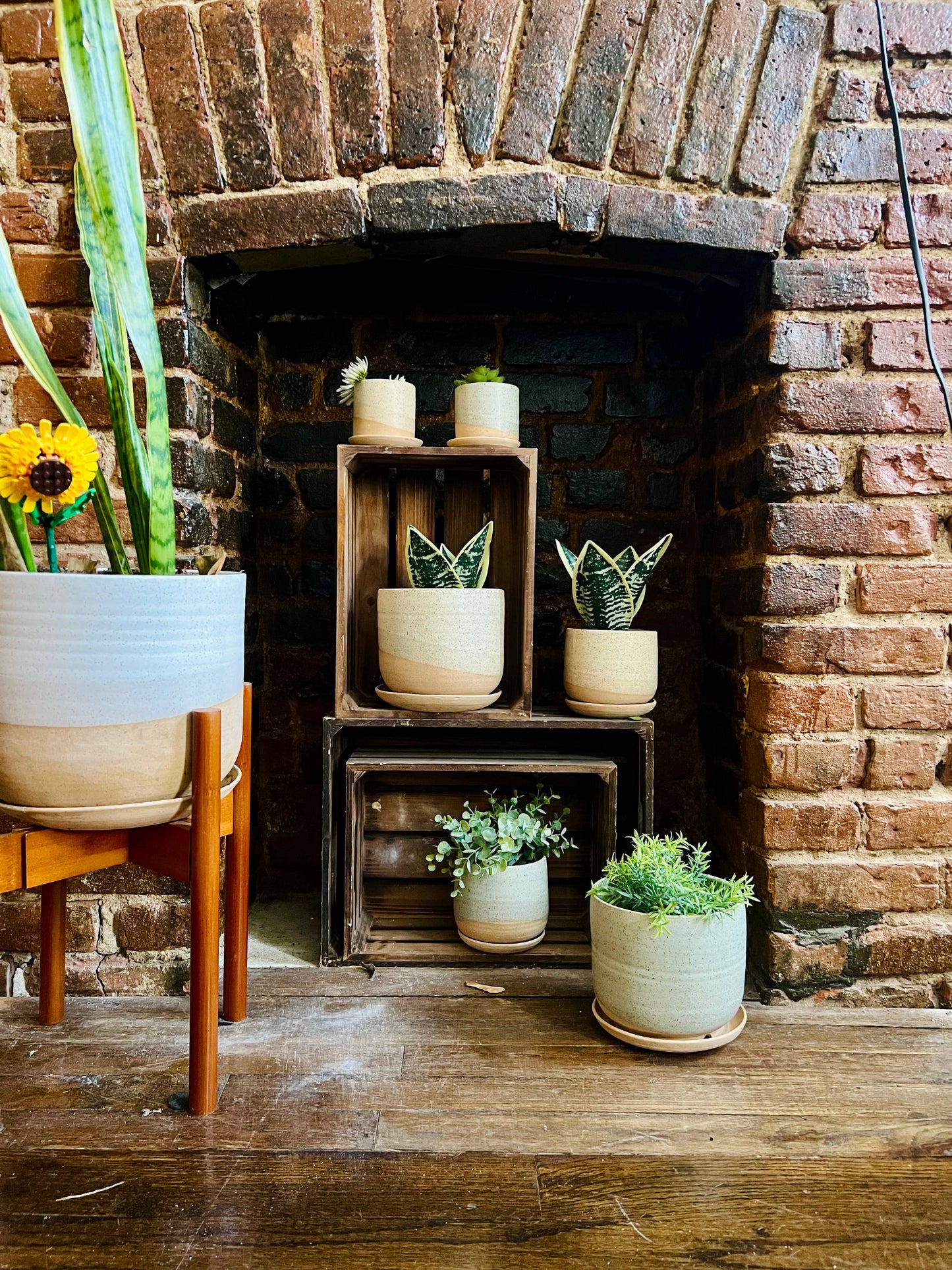 Handmade Ceramic Planter with Saucer – Wide Bottom