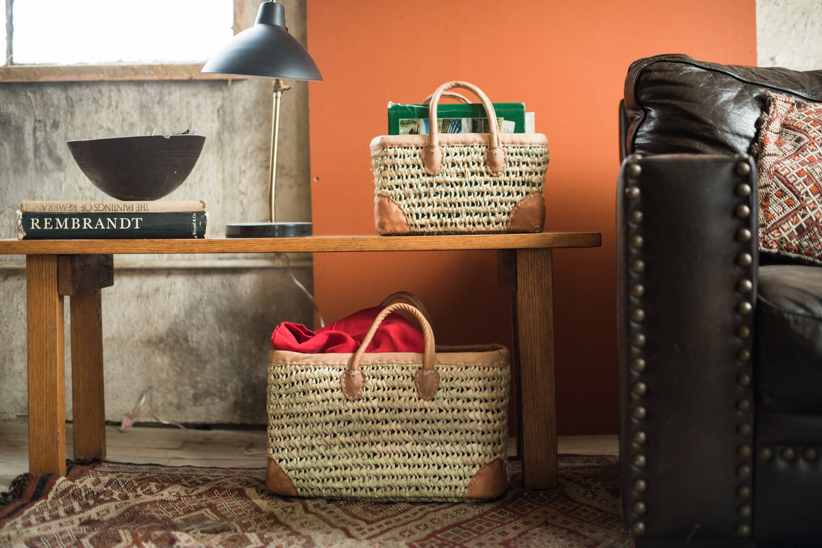 Medina - Open Weave Basket with Leather Trim: Small
