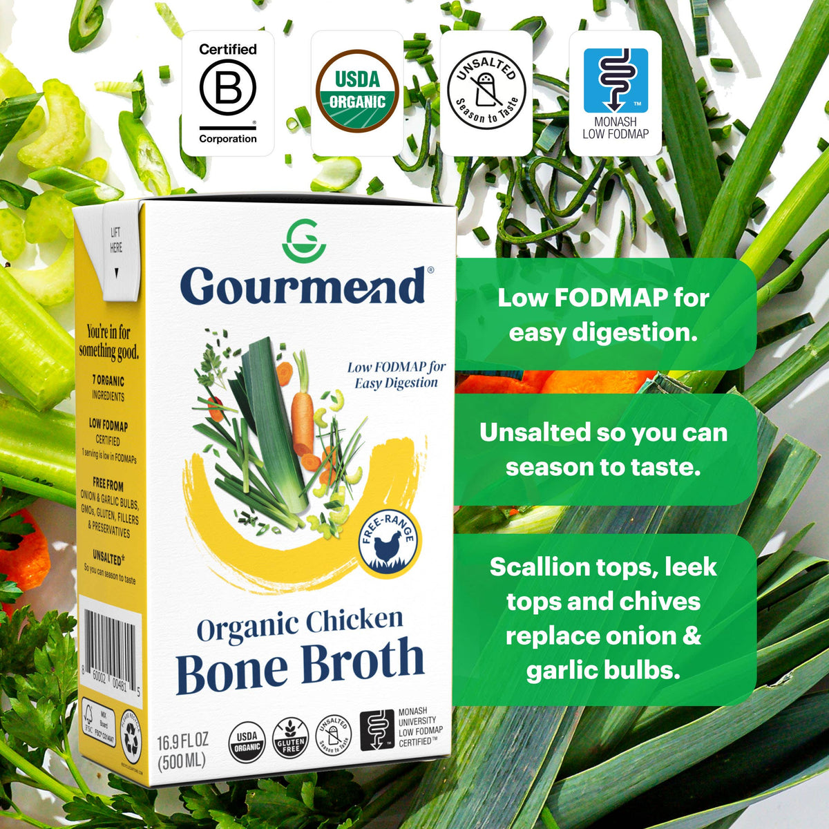 Gourmend Foods - Chicken Bone Broth (Organic, Low FODMAP, Unsalted)