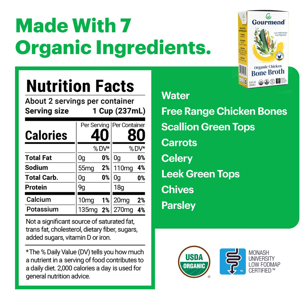 Gourmend Foods - Chicken Bone Broth (Organic, Low FODMAP, Unsalted)