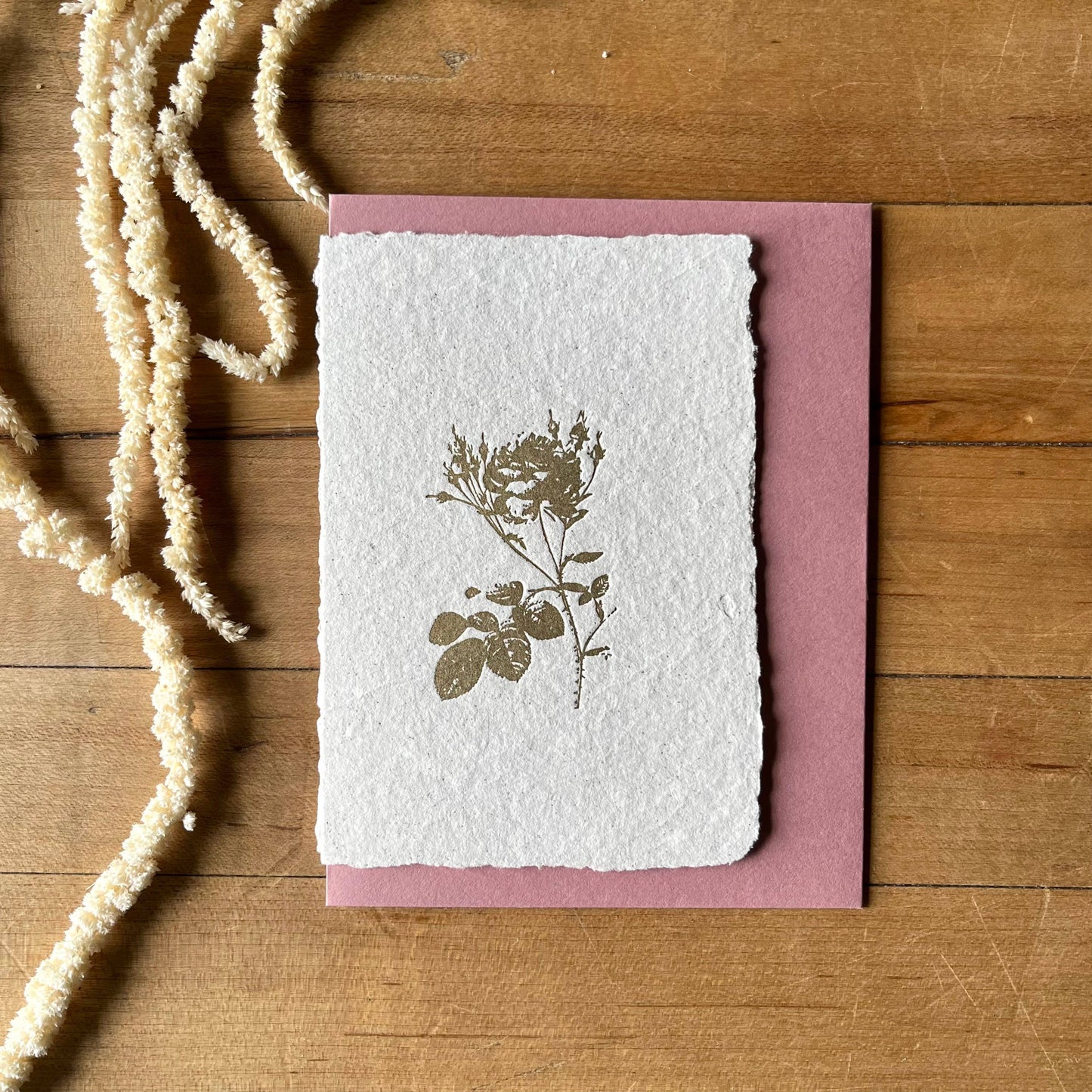 Bat Flower Press - Gold rose handmade greeting card : Kraft